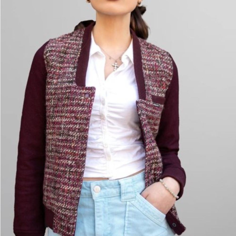 Members Only updated tweed varsity Jacket Size medium but fits like small NWT